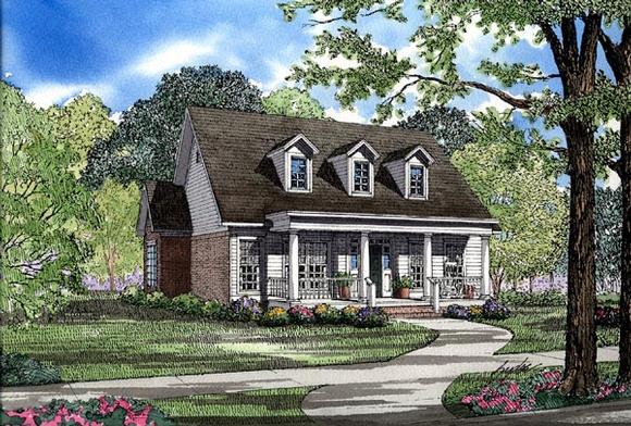 Colonial, Country, Narrow Lot, One-Story, Southern House Plan 62073 with 3 Beds, 2 Baths, 2 Car Garage Elevation