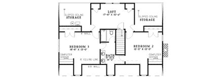 Country, Southern House Plan 62094 with 3 Beds, 3 Baths, 2 Car Garage Second Level Plan