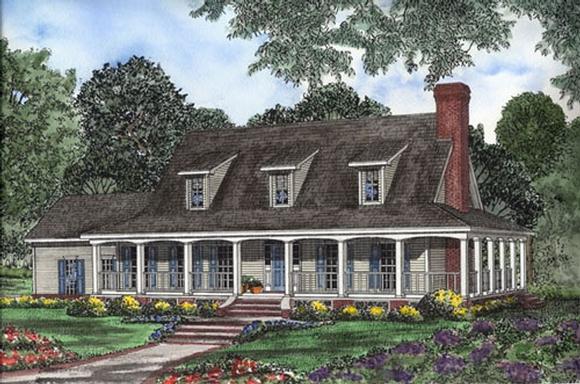 Country, Southern House Plan 62094 with 3 Beds, 3 Baths, 2 Car Garage Elevation