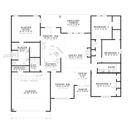 European, Traditional House Plan 62097 with 4 Beds, 2 Baths, 2 Car Garage First Level Plan