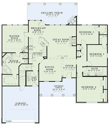 House Plan 62099 with 4 Beds, 2 Baths, 2 Car Garage First Level Plan