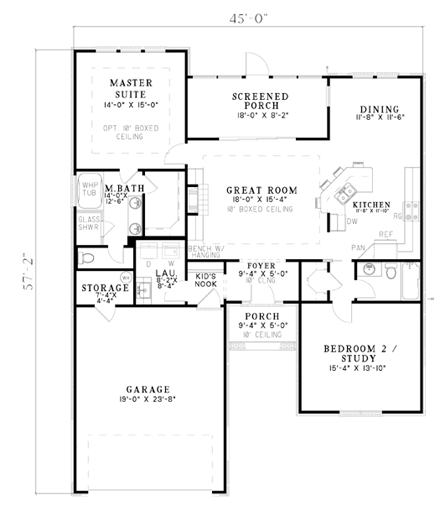 Craftsman, European, Traditional House Plan 62105 with 2 Beds, 2 Baths, 2 Car Garage First Level Plan