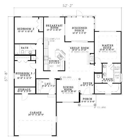 Traditional House Plan 62111 with 3 Beds, 2 Baths, 2 Car Garage First Level Plan