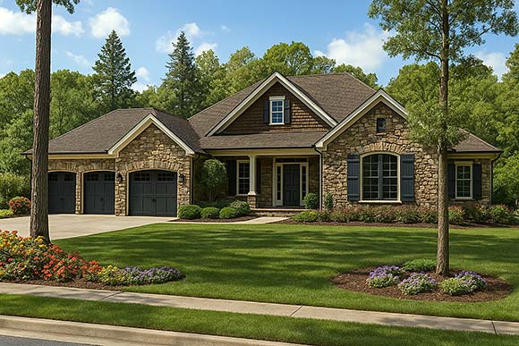 Bungalow, Country House Plan 62113 with 5 Beds, 4 Baths, 3 Car Garage Elevation