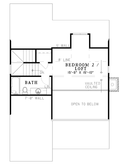 Cabin, Country, Southern House Plan 62114 with 2 Beds, 2 Baths Second Level Plan