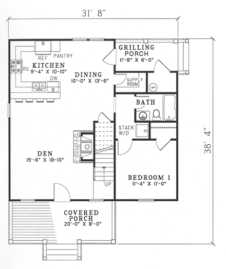 Cabin, Country, Southern House Plan 62116 with 3 Beds, 2 Baths First Level Plan