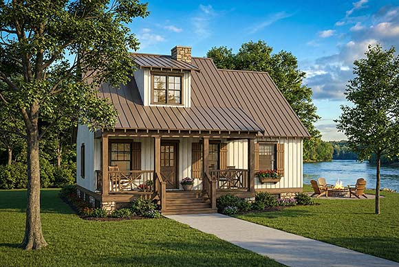 Cabin, Country, Southern House Plan 62116 with 3 Beds, 2 Baths Elevation