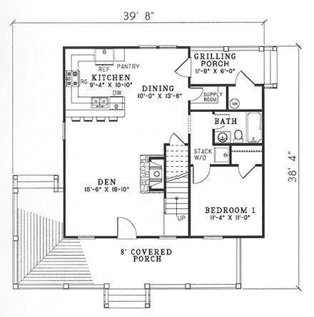 Cabin, Country, Southern House Plan 62117 with 3 Beds, 2 Baths First Level Plan