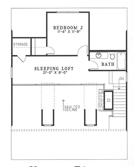Cabin, Country, Southern House Plan 62118 with 2 Beds, 2 Baths Second Level Plan