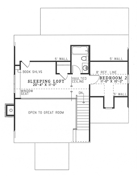 Bungalow, Cabin, Cottage, Southern House Plan 62119 with 2 Beds, 2 Baths Second Level Plan