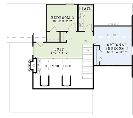 Bungalow, Country, Southern House Plan 62120 with 4 Beds, 2 Baths Second Level Plan