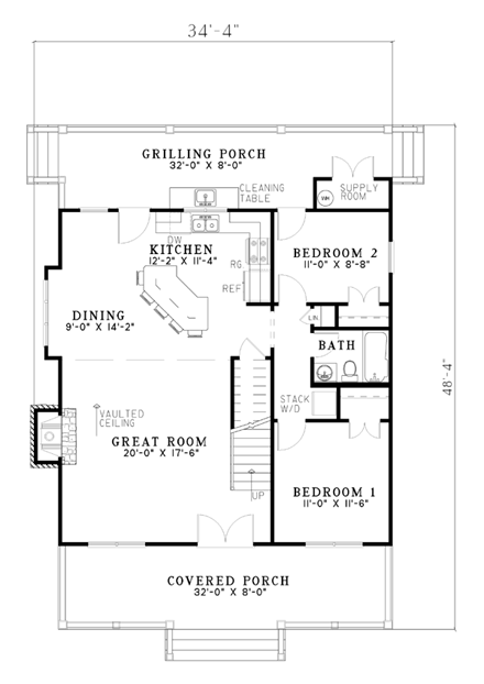 Cottage, Country, Southern House Plan 62122 with 3 Beds, 2 Baths First Level Plan