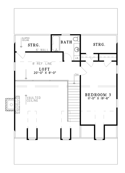 Cottage, Country, Southern House Plan 62122 with 3 Beds, 2 Baths Second Level Plan