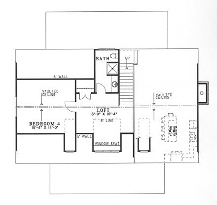 Bungalow, Country, Southern House Plan 62123 with 4 Beds, 4 Baths, 2 Car Garage Second Level Plan