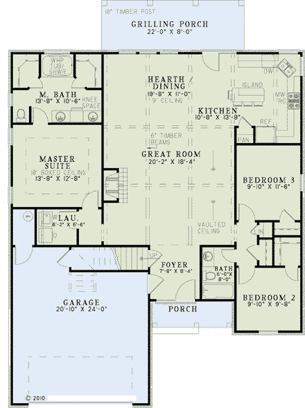 House Plan 62130 with 3 Beds, 2 Baths, 2 Car Garage First Level Plan