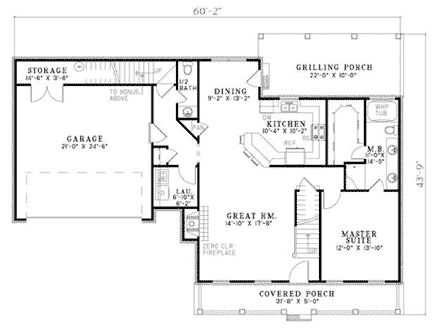 Cape Cod House Plan 62134 with 3 Beds, 3 Baths, 2 Car Garage First Level Plan
