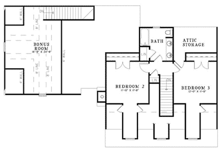 Cape Cod House Plan 62134 with 3 Beds, 3 Baths, 2 Car Garage Second Level Plan