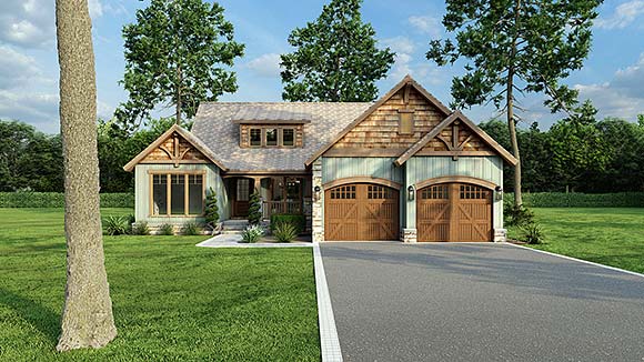 Bungalow, Country, Craftsman, Tudor House Plan 62143 with 3 Beds, 2 Baths, 2 Car Garage Elevation