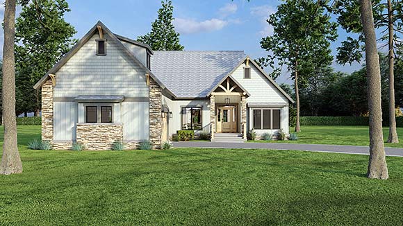 Bungalow, Country, Craftsman, One-Story House Plan 62145 with 3 Beds, 2 Baths, 2 Car Garage Elevation