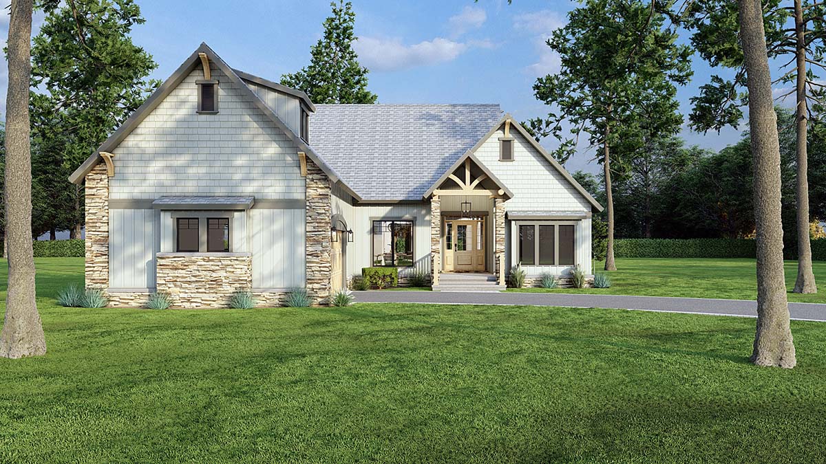 Bungalow, Country, Craftsman, One-Story Plan with 1874 Sq. Ft., 3 Bedrooms, 2 Bathrooms, 2 Car Garage Elevation