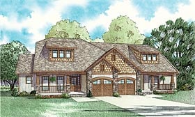 Bungalow, Country Multi-Family Plan 62146 with 3 Beds, 4 Baths, 2 Car Garage Elevation
