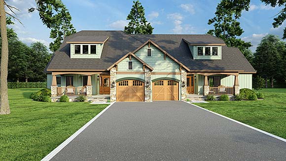Bungalow, Country Multi-Family Plan 62146 with 3 Beds, 4 Baths, 2 Car Garage Elevation