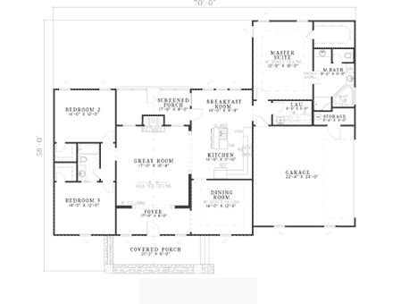 Bungalow, Country, Craftsman, One-Story House Plan 62148 with 3 Beds, 2 Baths, 2 Car Garage First Level Plan