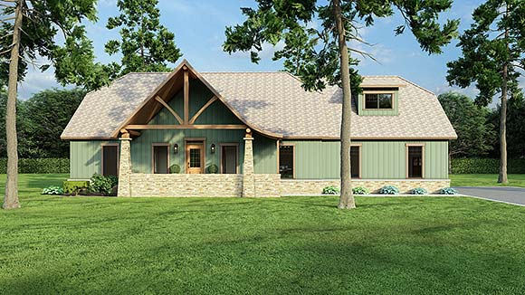 Bungalow, Country, Craftsman, One-Story House Plan 62148 with 3 Beds, 2 Baths, 2 Car Garage Elevation