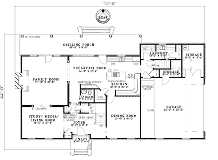 Colonial, Southern House Plan 62151 with 4 Beds, 4 Baths, 2 Car Garage First Level Plan