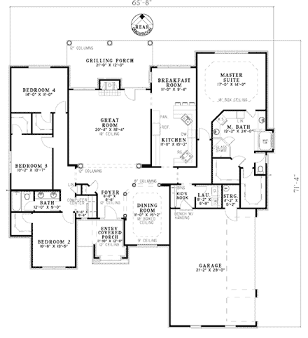 European, Traditional House Plan 62160 with 4 Beds, 2 Baths, 3 Car Garage First Level Plan