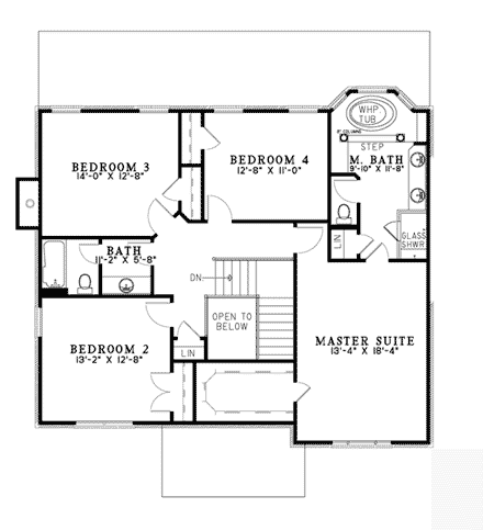 European House Plan 62165 with 4 Beds, 3 Baths, 2 Car Garage Second Level Plan