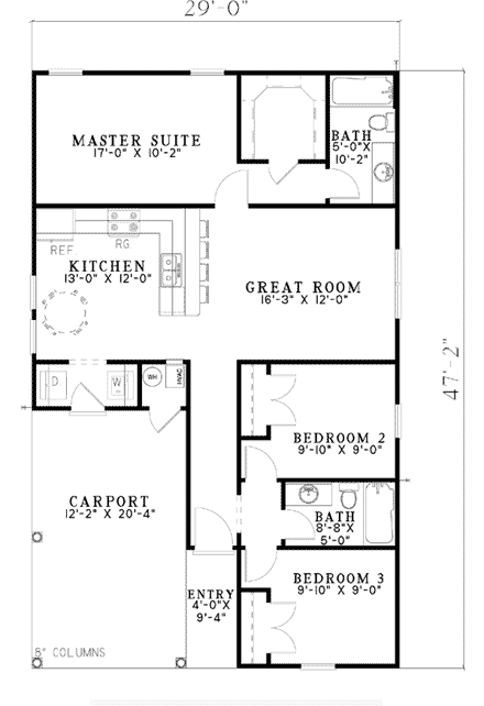 Traditional House Plan 62171 with 3 Beds, 2 Baths, 1 Car Garage First Level Plan