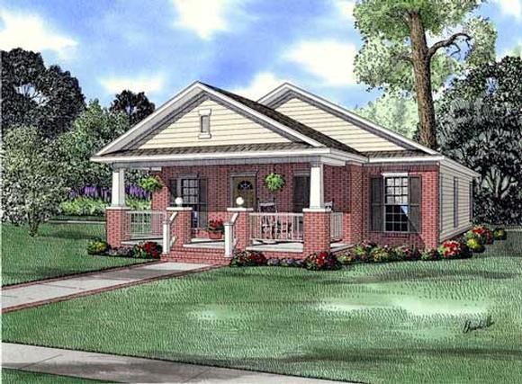 Bungalow, Narrow Lot, One-Story House Plan 62176 with 3 Beds, 2 Baths, 2 Car Garage Elevation