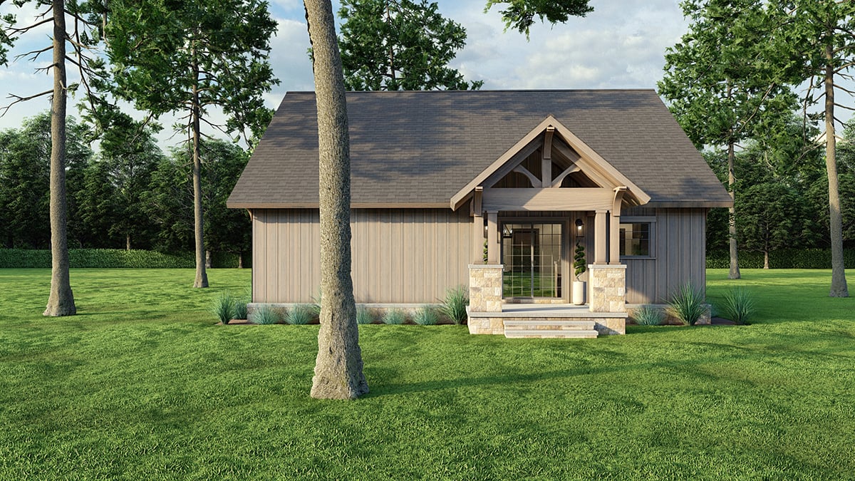 Bungalow, Country, Craftsman Plan with 1654 Sq. Ft., 3 Bedrooms, 3 Bathrooms, 2 Car Garage Rear Elevation