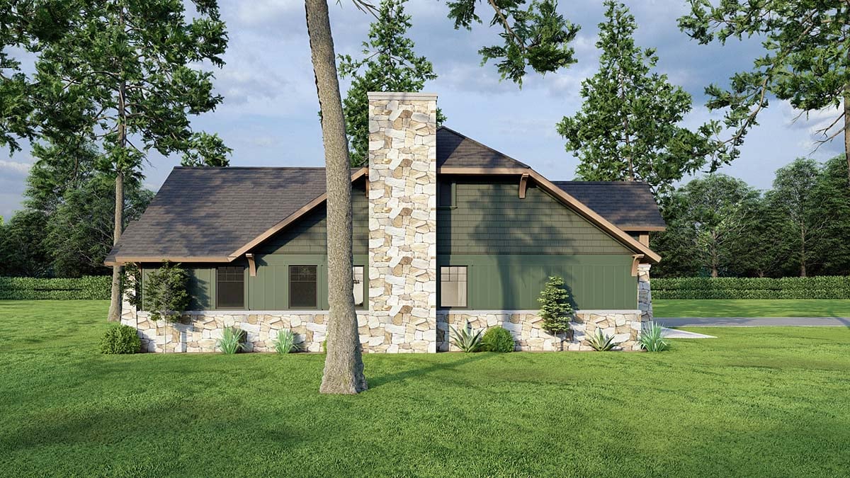 Bungalow, Cabin, Country, Craftsman, One-Story Plan with 1282 Sq. Ft., 3 Bedrooms, 2 Bathrooms, 2 Car Garage Picture 3