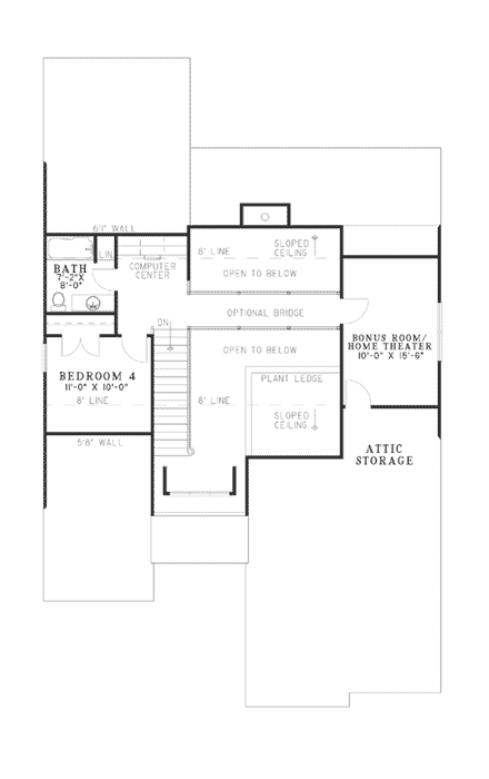 Bungalow, Traditional House Plan 62190 with 4 Beds, 3 Baths, 2 Car Garage Second Level Plan