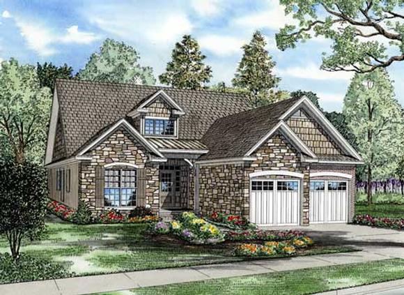 Bungalow, Traditional House Plan 62190 with 4 Beds, 3 Baths, 2 Car Garage Elevation