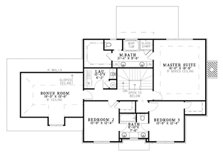 Colonial, Traditional House Plan 62200 with 3 Beds, 3 Baths, 2 Car Garage Second Level Plan