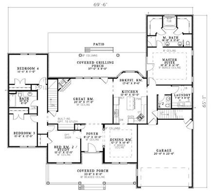 Country, Traditional House Plan 62206 with 5 Beds, 4 Baths, 2 Car Garage First Level Plan