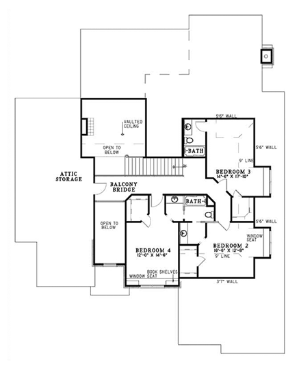 House Plan 62232 with 5 Beds, 5 Baths, 3 Car Garage Second Level Plan