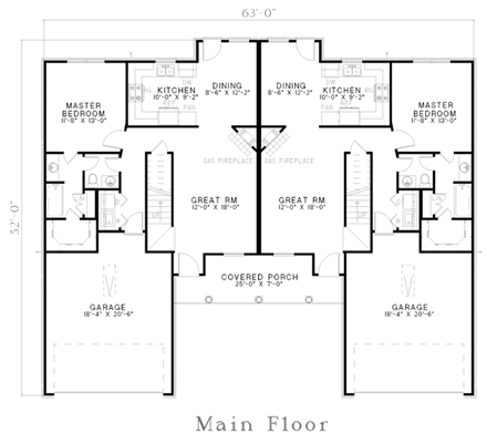 Multi-Family Plan 62236 with 6 Beds, 6 Baths, 4 Car Garage First Level Plan