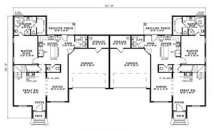 Multi-Family Plan 62239 with 6 Beds, 6 Baths, 4 Car Garage First Level Plan