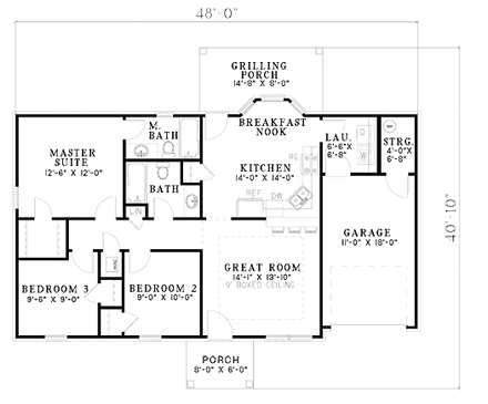 One-Story House Plan 62242 with 3 Beds, 2 Baths, 1 Car Garage First Level Plan