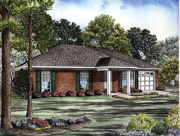 One-Story House Plan 62242 with 3 Beds, 2 Baths, 1 Car Garage Elevation