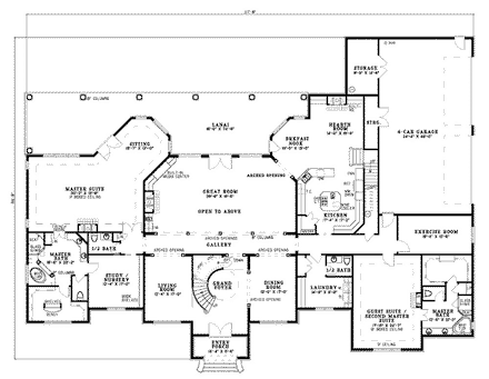 House Plan 62243 with 4 Beds, 6 Baths, 4 Car Garage First Level Plan