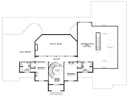 House Plan 62243 with 4 Beds, 6 Baths, 4 Car Garage Second Level Plan