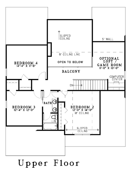House Plan 62255 with 4 Beds, 3 Baths, 2 Car Garage Second Level Plan