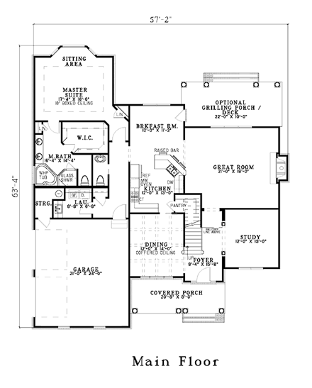House Plan 62258 with 4 Beds, 4 Baths, 2 Car Garage First Level Plan