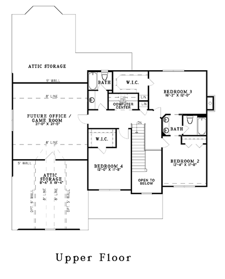 House Plan 62258 with 4 Beds, 4 Baths, 2 Car Garage Second Level Plan