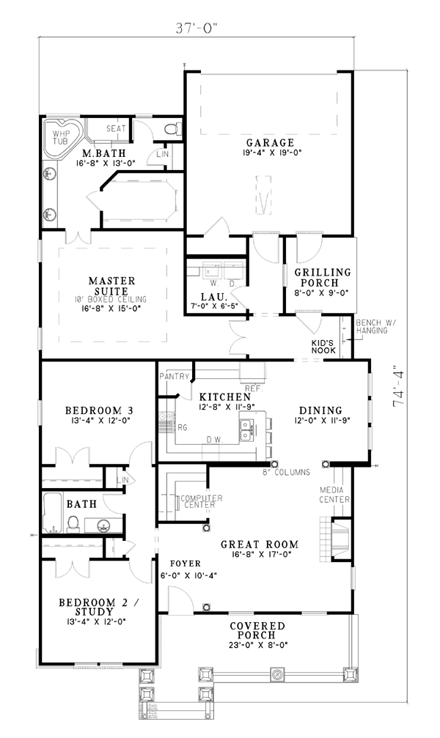 One-Story House Plan 62262 with 3 Beds, 2 Baths, 2 Car Garage First Level Plan